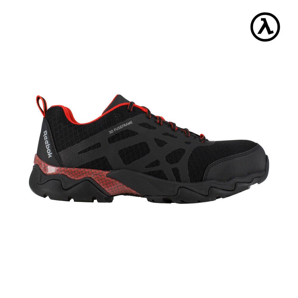 Reebok Beamer Men`s Seamless Athletic Work Shoe Black/red Trim Boots RB1061 -new - Black with Red Trim
