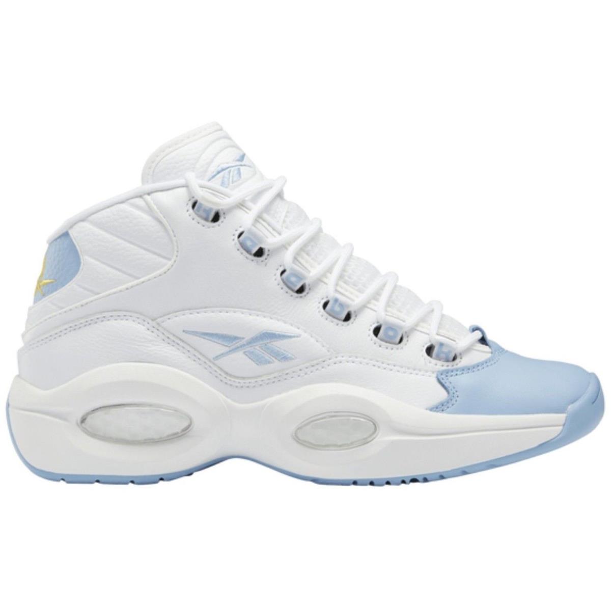 Reebok Question Mid Men`s Basketball Shoes All Colors US Sizes 7-14 White / Carolina Blue