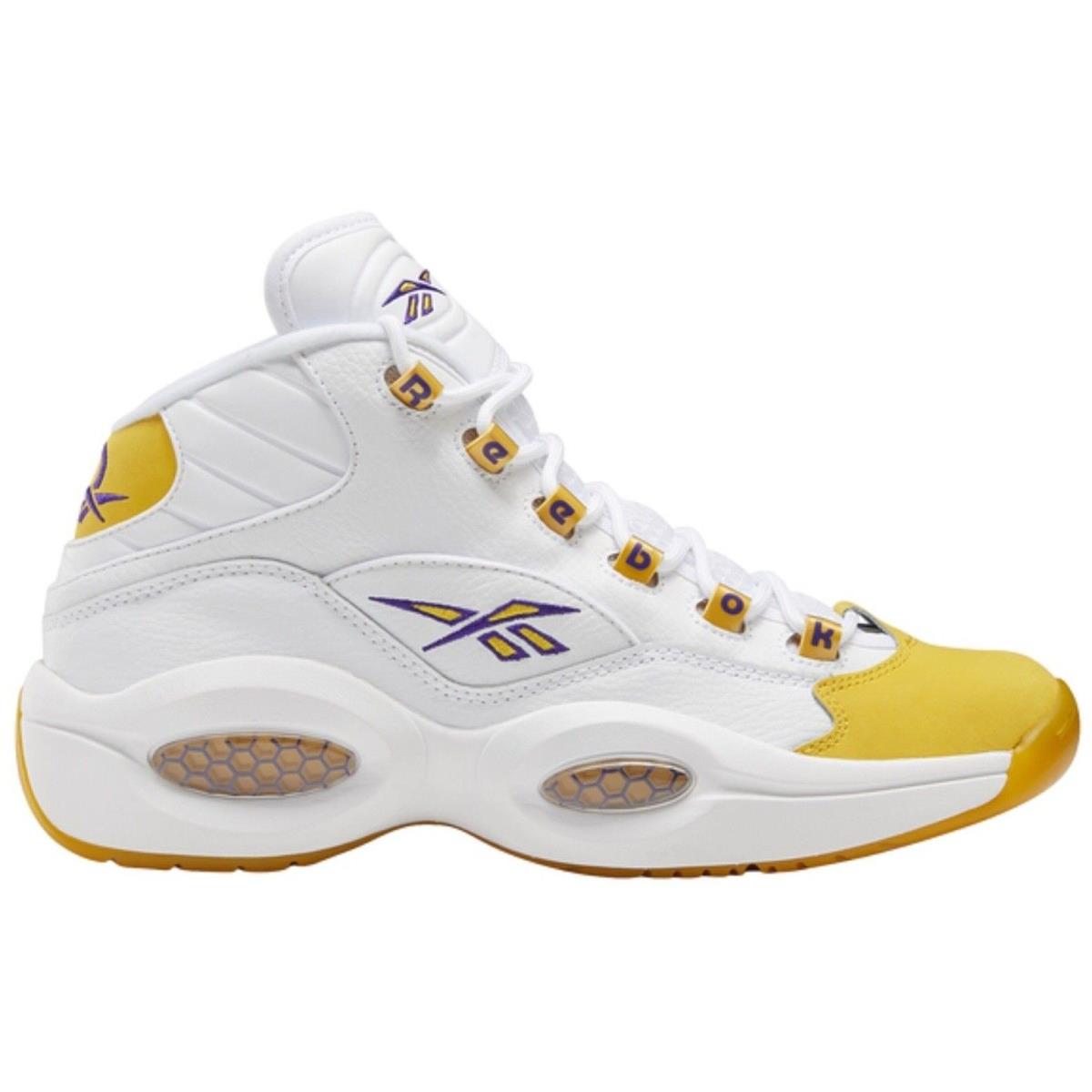 Reebok Question Mid Men`s Basketball Shoes All Colors US Sizes 7-14 White / Yellow Light Heather / Ultraviolet
