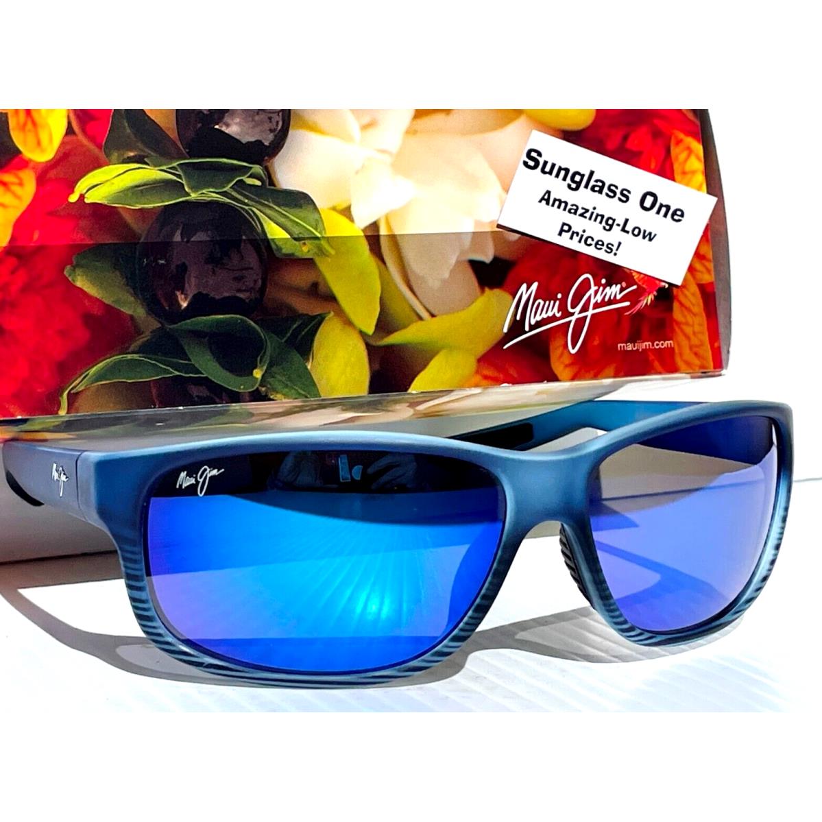 Maui Jim Kaiwi Channel Blue Black Stripe Polarized Blue Glass Sunglass B840-03S