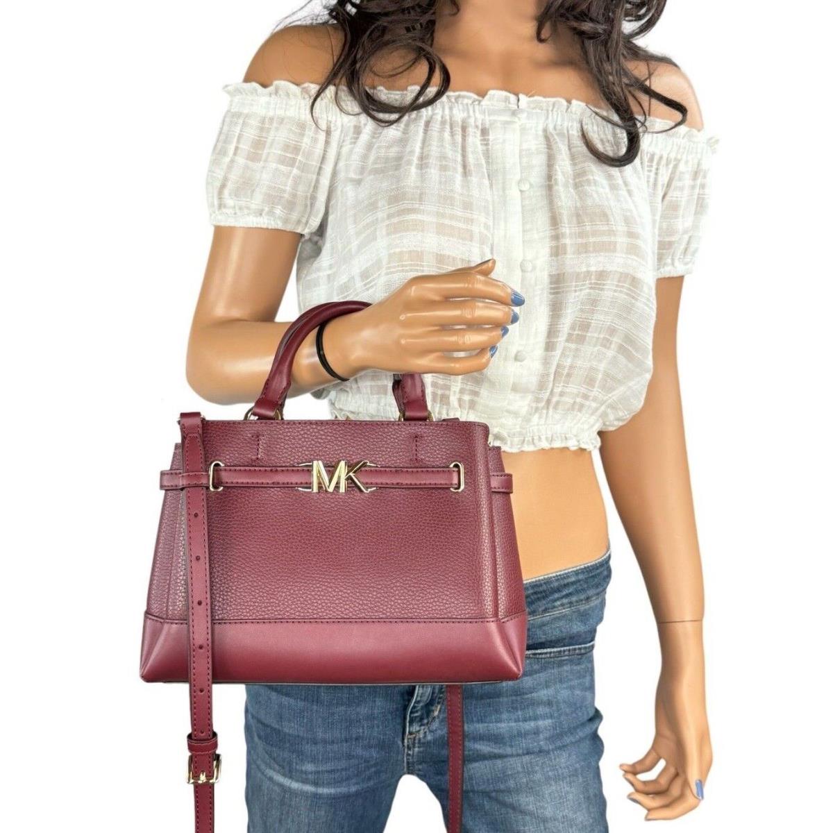 Michael Kors Reed Small Belted Satchel Shoulder Crossbody Bag DARK CHERRY