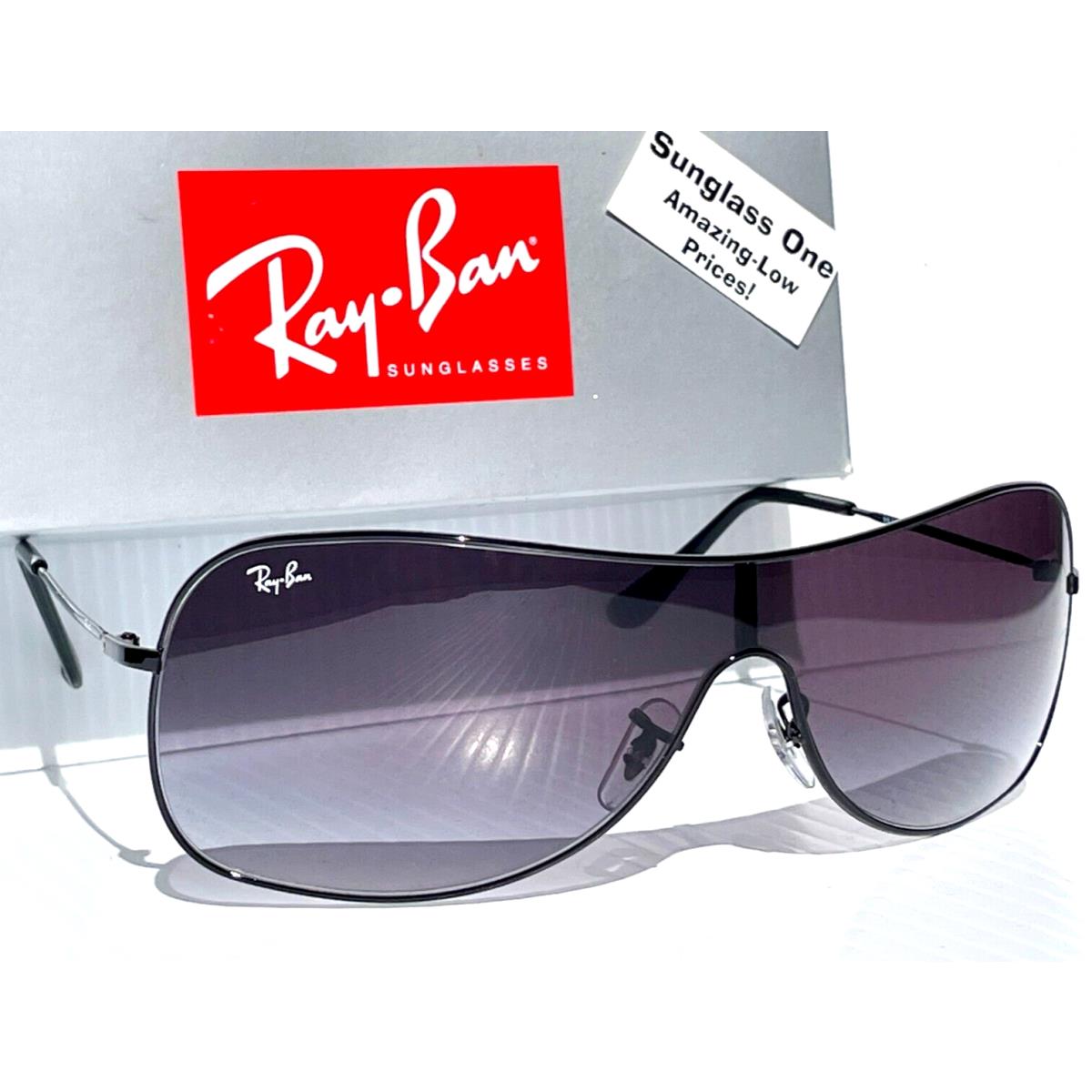 Ray Ban Black Metal Shield Gradient Grey Blue Lens Sunglass RB 3211 002/8G