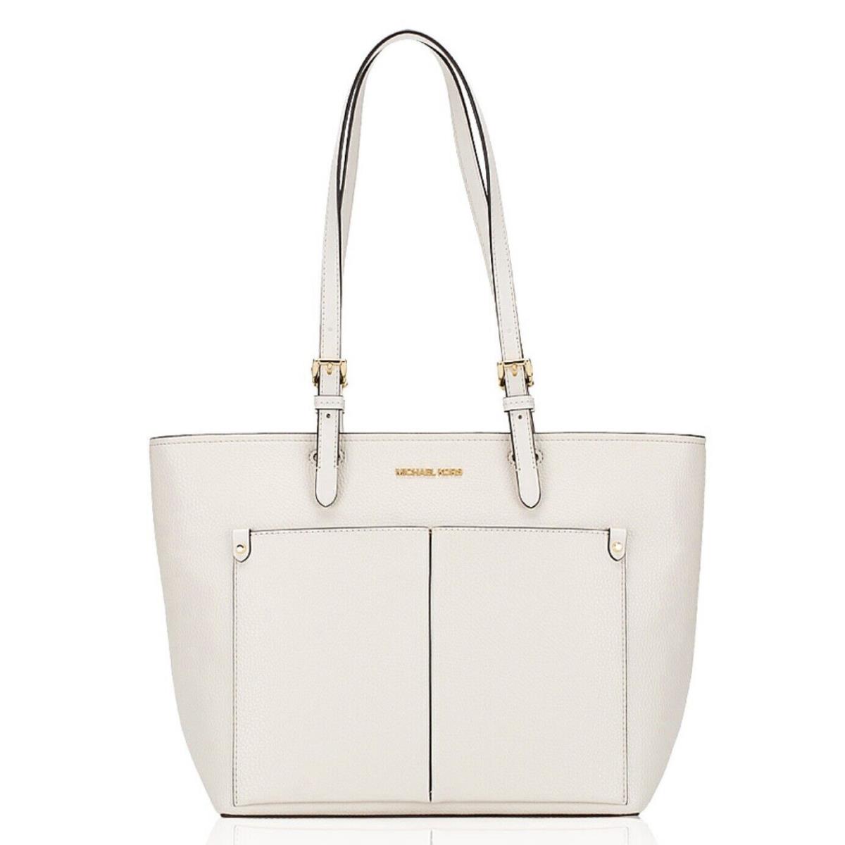 Michael Kors Medium Double Pocket Tote Shoulder Bag Handbag Leather Light Cream