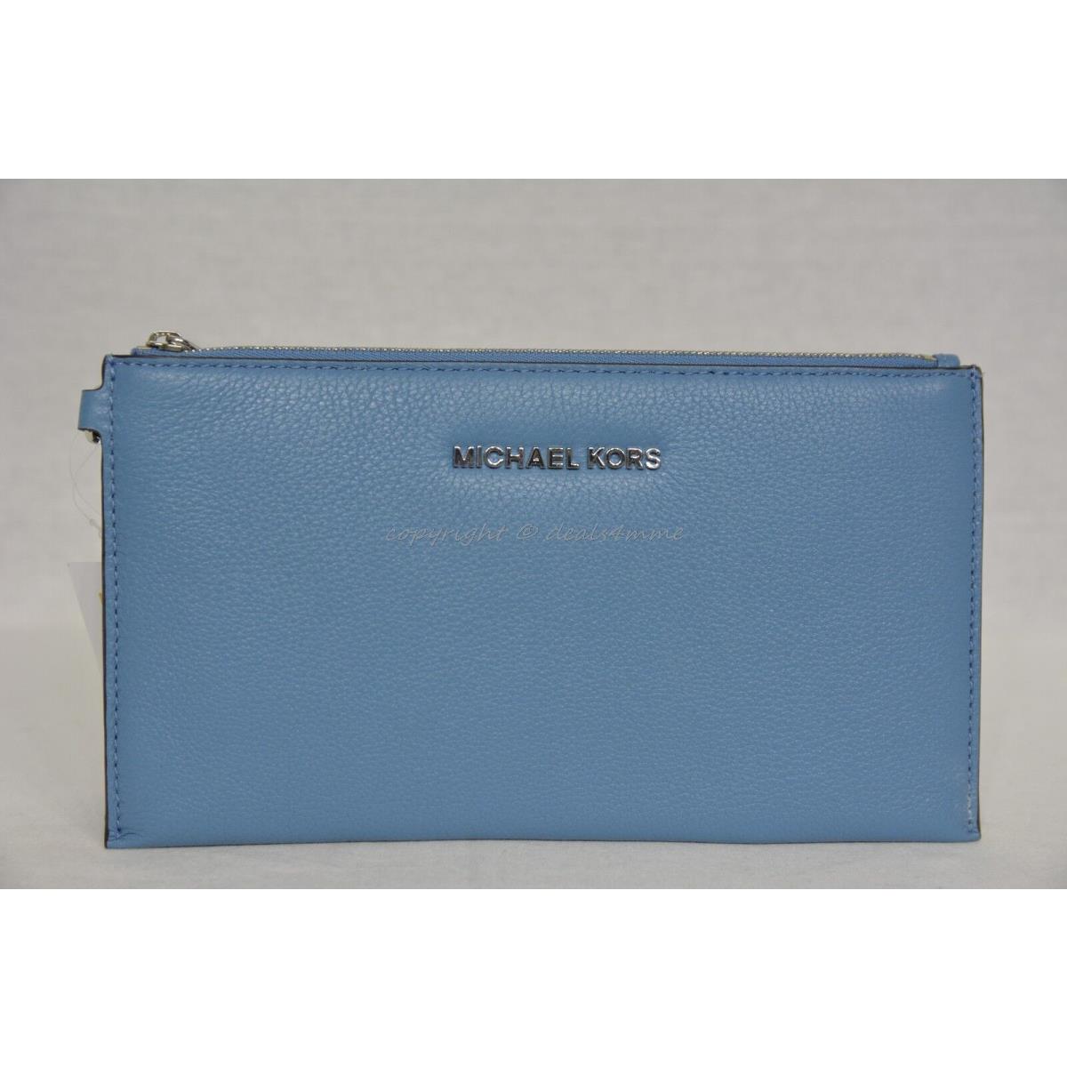 Michael Kors Bedford Large Leather Zip Clutch in Sky Blue