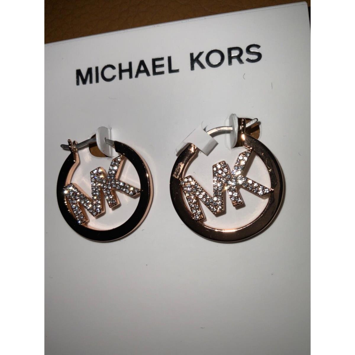 Michael Kors 25mm Rose Gold Over Brass Pave Logo Hoop Earrings