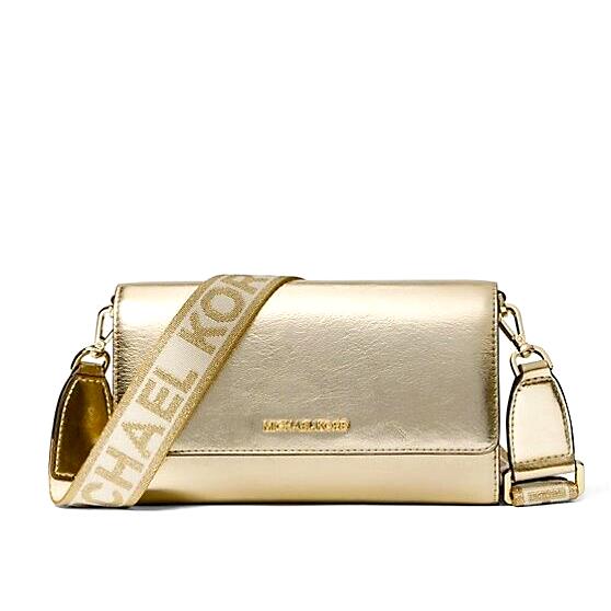 Michael Kors Jet Set Item Large Wallet Crossbody Metallic Pale Gold Dust Bag