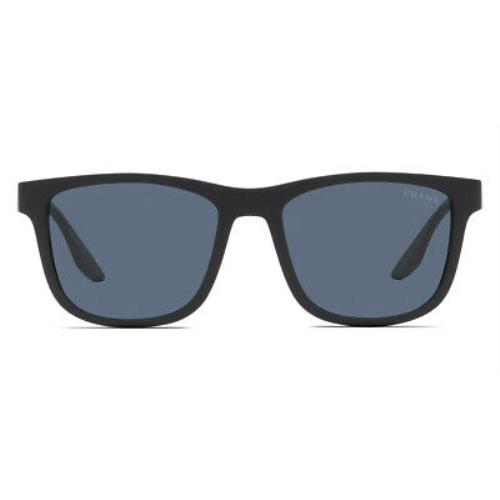 Prada PS 04XS Sunglasses Men Black Rubber Blue Square 54mm