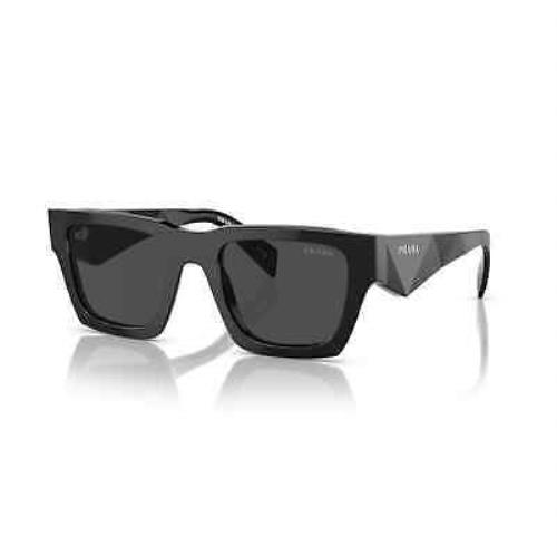 Prada PR A06S 1AB5S0 Black Silver Logo Dark Grey Lens Sunglasses