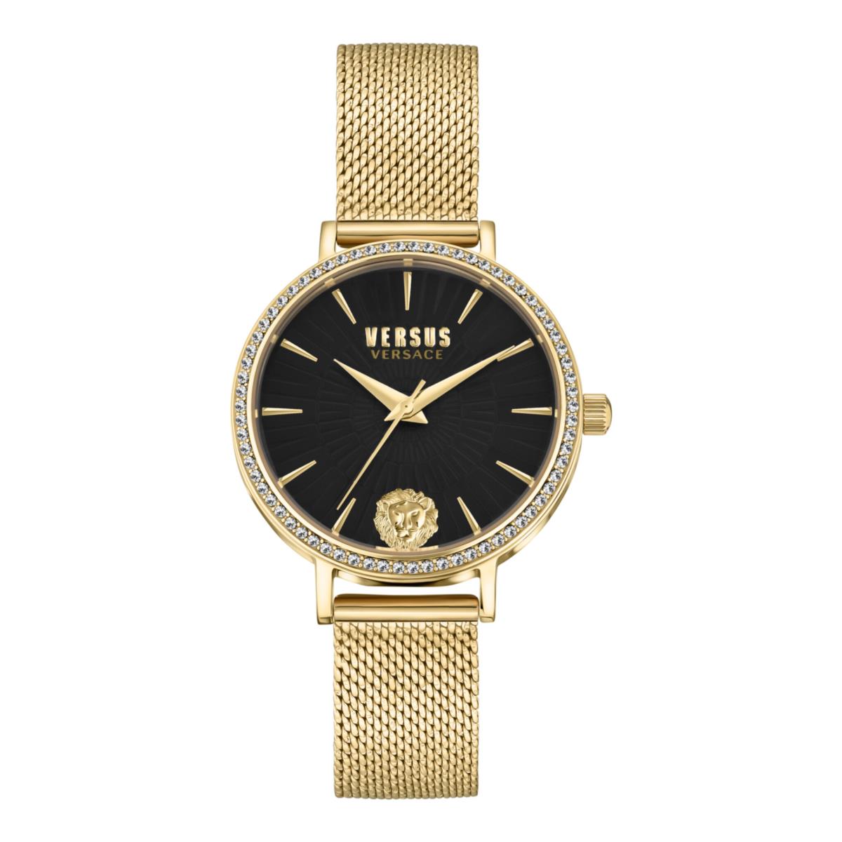 Versus Versace Womens Mar Vista Crystal Gold 34mm Bracelet Fashion Watch Black