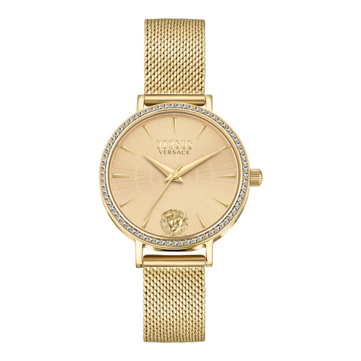 Versus Versace Womens Mar Vista Crystal Gold 34mm Bracelet Fashion Watch Gold