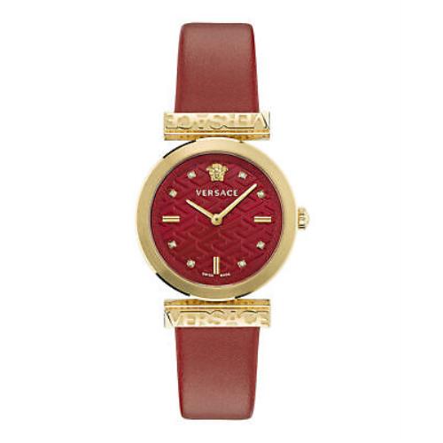 Versace Womens Versace Regalia IP Yellow Gold 34mm Strap Fashion Watch - Dial: Red, Band: Red, Bezel: Red