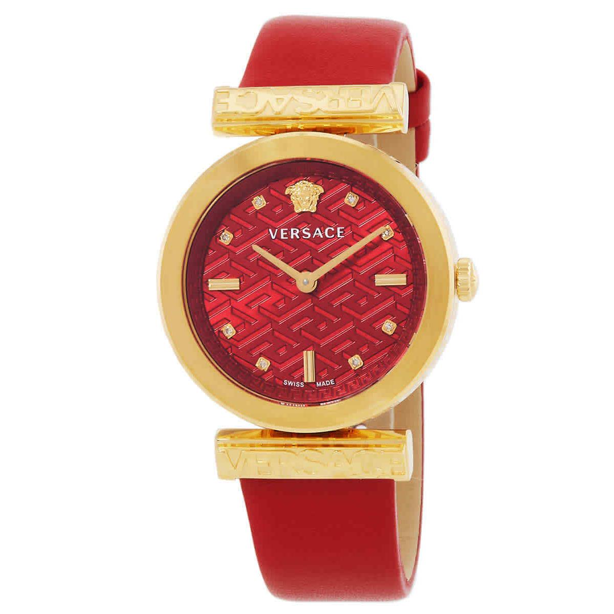 Versace Regalia Quartz Crystal Red Dial Ladies Watch VE6J00423 - Dial: Red, Band: Red, Bezel: Gold-tone