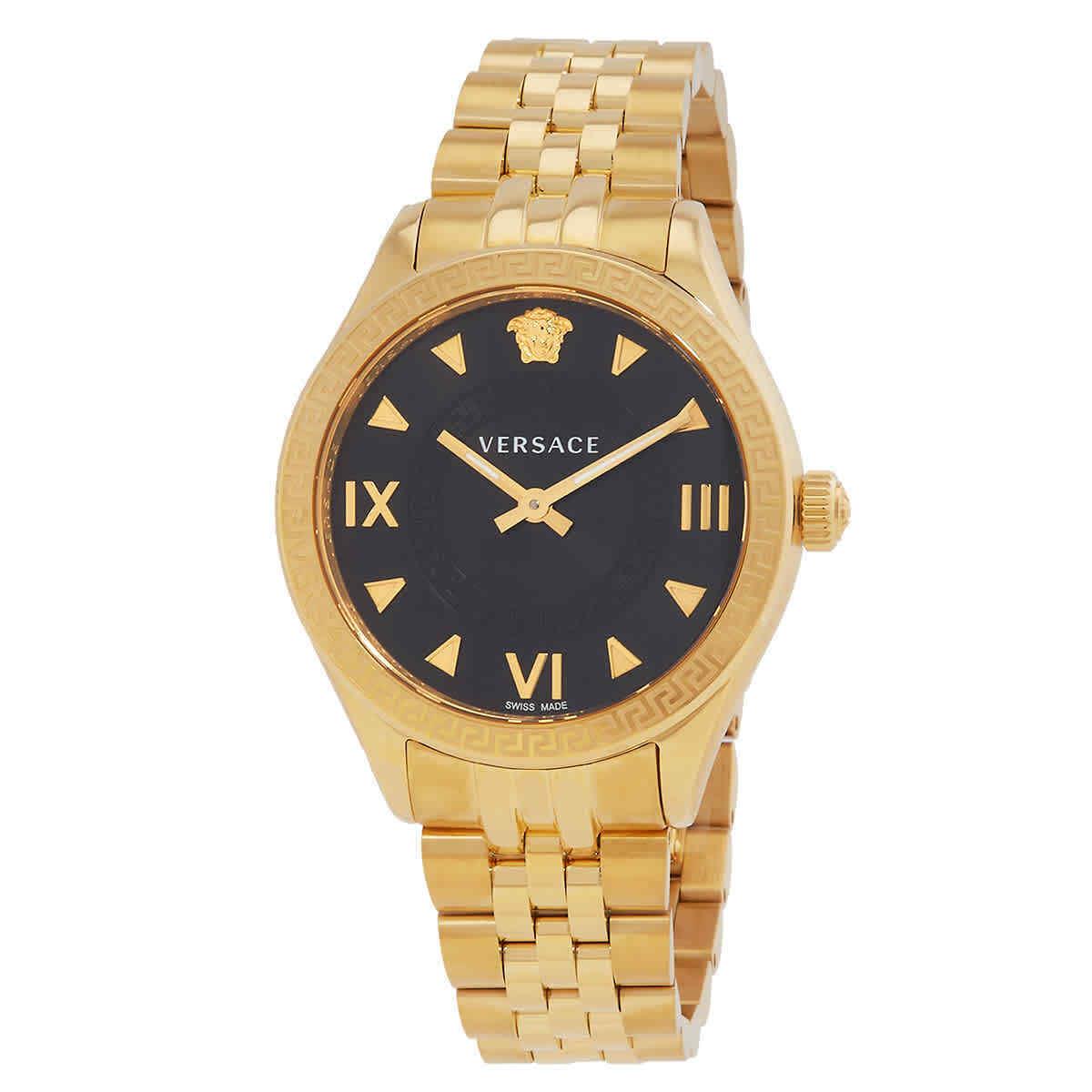 Versace Hellenyium Quartz Black Dial Ladies Watch VE2S00622 - Dial: Black, Band: Gold-tone, Bezel: Gold-tone