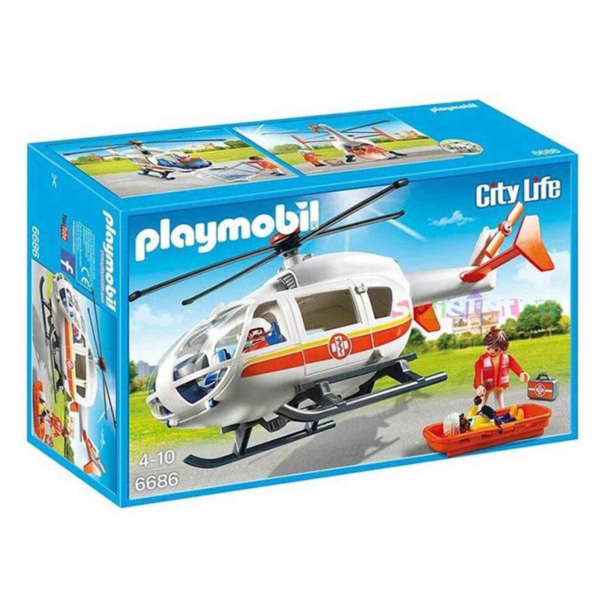 Playmobil 6686 Medical Helicopter White Orange Ambulance Medivac Paramedic