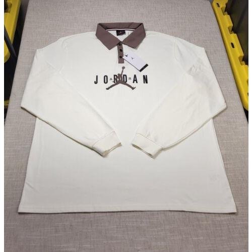 Nike Air Jordan Rugby Shirt Polo 3XL Mens Cream Brown Top Long Sleeve