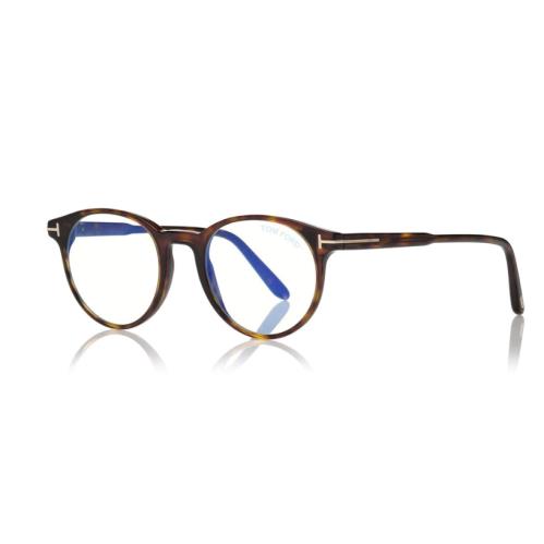 Tom Ford FT5695-B Men`s Dark Havana Frame Demo Lens Round Eyeglasses 47MM