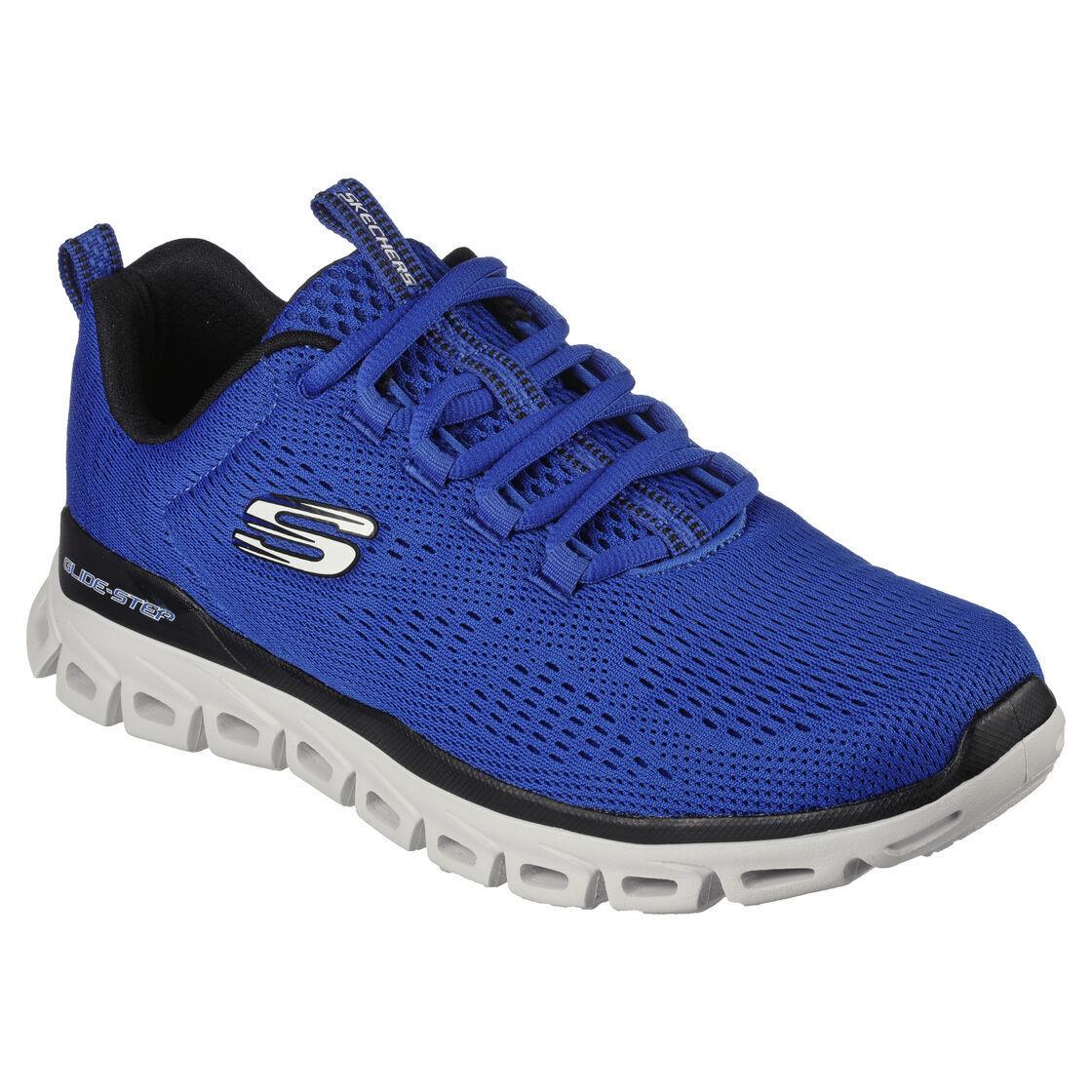 Wide Fit Man Skechers Glide Step Fasten Up Shoe 232136W Color Blue/black - Blue