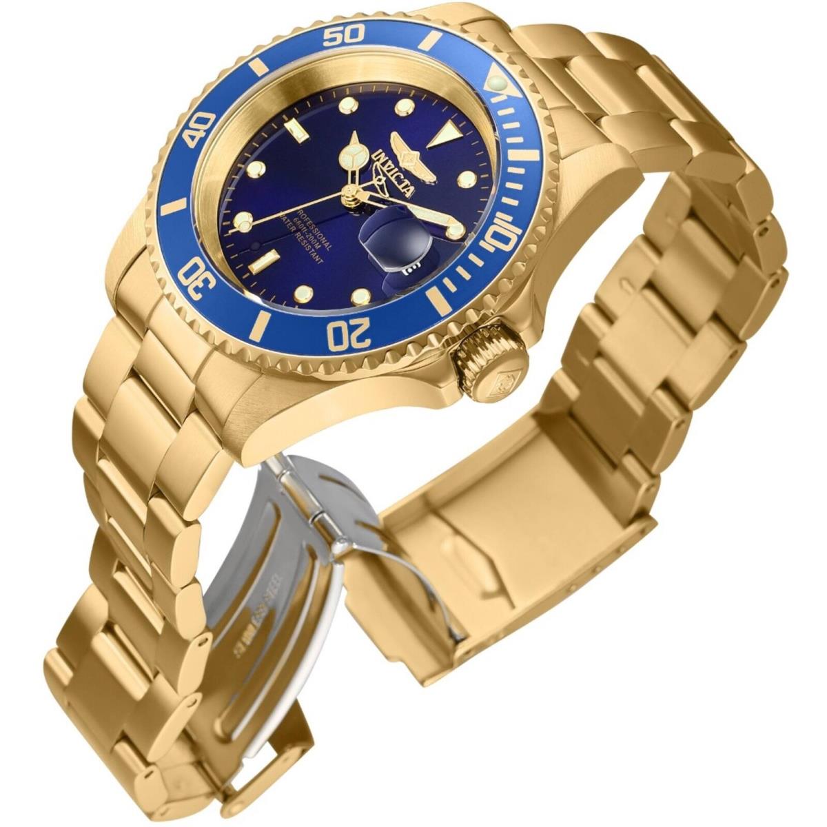 Invicta Men`s Watch Pro Diver Quartz Blue Dial Yellow Gold Steel Bracelet 37159