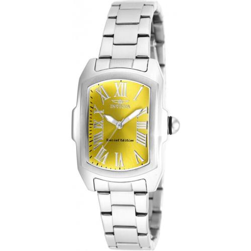 Invicta Womens Lupah Yellow Dial Stainless Steel 29MM Case Special Edition Watch - Dial: Yellow, Band: Silver, Bezel: Silver