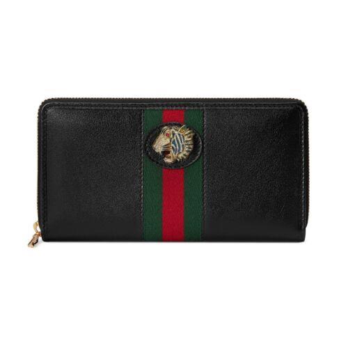 Gucci Rajah GG Tiger Head Leather Web Stripe Zip Around Long Clutch Wallet