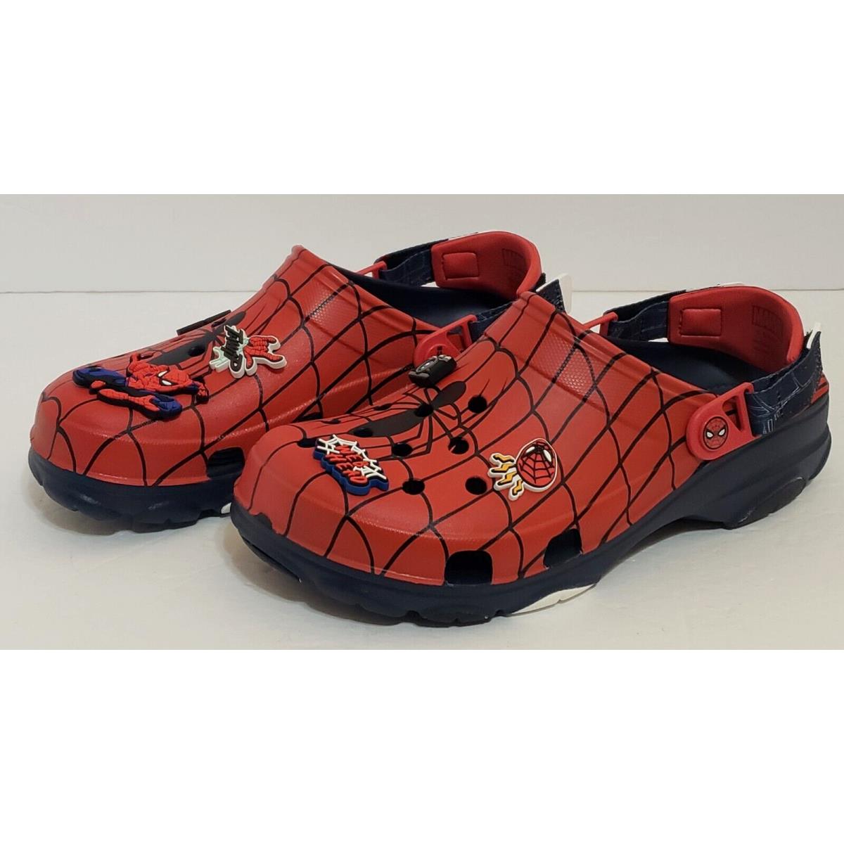 Men`s Crocs Marvel Spider-man All Terrain Clog Size 10 with 6 Jibbitiz Charms