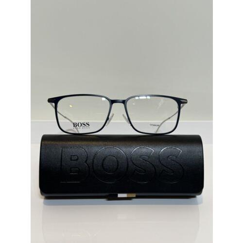 Hugo Boss 1253 Fll Matte Blue Titanium Square Unisex Eyeglasses 55mm