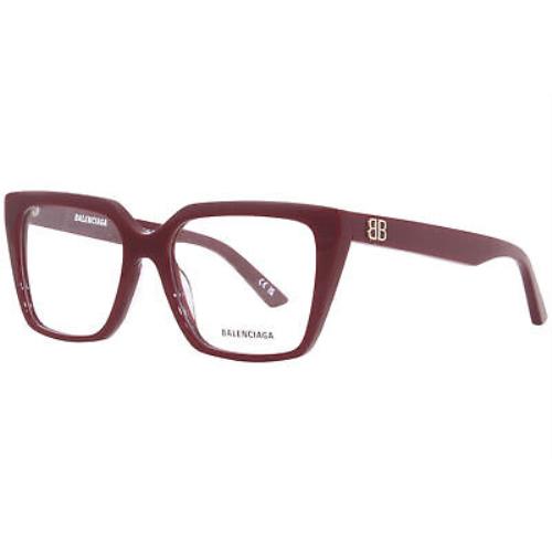 Balenciaga BB0130O 006 Eyeglasses Women`s Burgundy Full Rim Square Shape 53mm