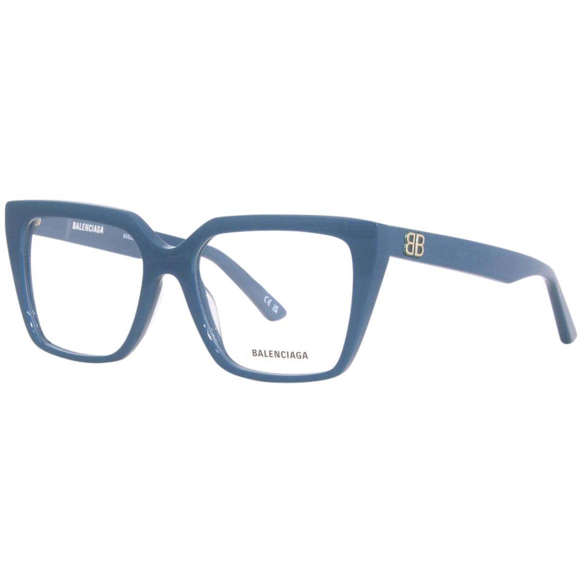 Balenciaga BB0130O 007 Eyeglasses Frame Women`s Blue Full Rim Square Shape 53mm