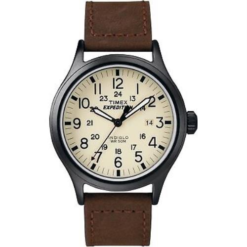Timex Men`s Expedition Scout 40mm Watch Cream Dial Black Case Brown