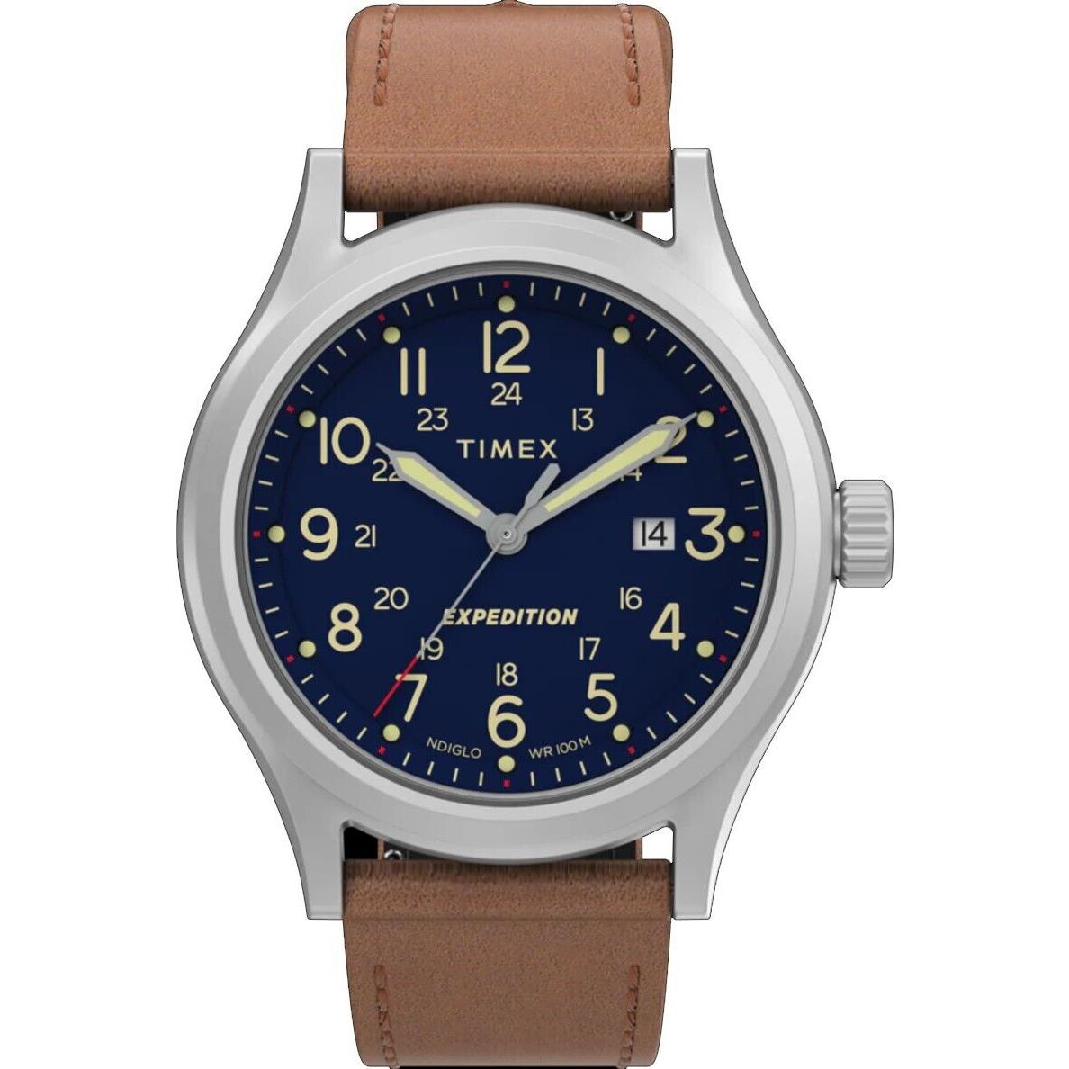 Timex TW2V22600 Men`s Indiglo Expedition Sierra Brown Leather Blue Dial Watch
