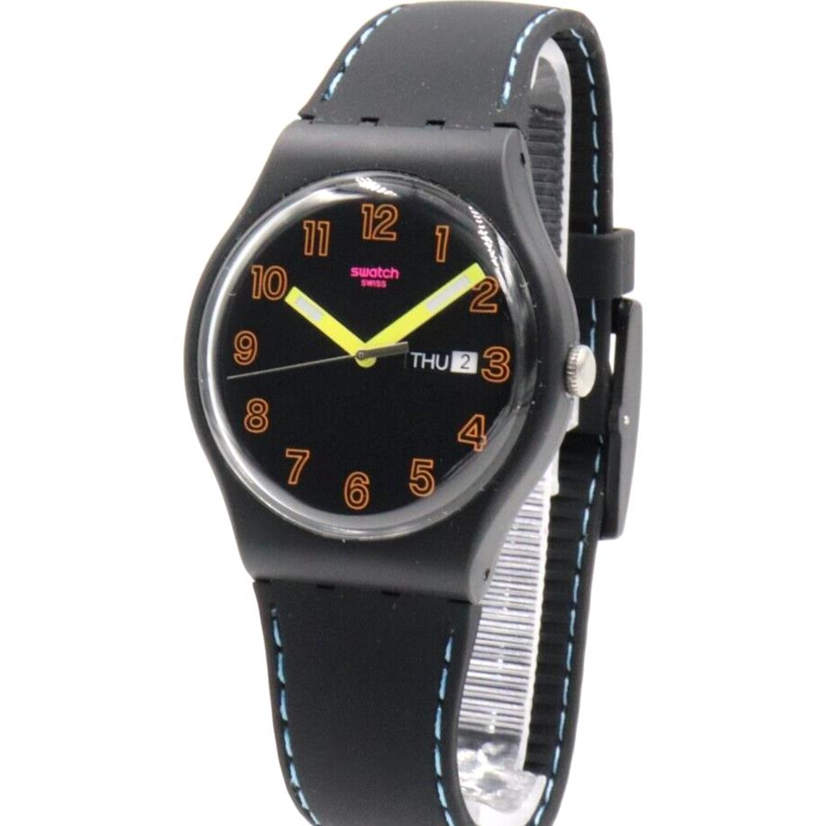 Swiss Swatch Originals Dark Glow Black Silicone Day-date Watch 40mm SO29B707