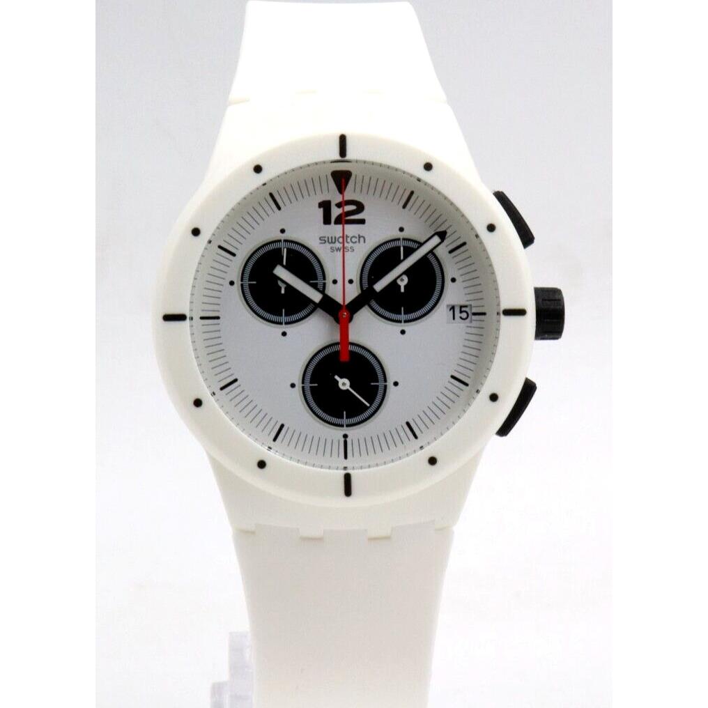 Swatch Originals Why Again White Silicone Chrono Watch 42mm SUSW406