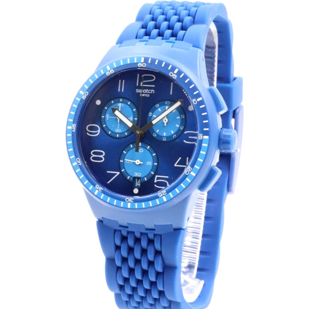 Swiss Swatch Originals Triple Blue Silicone Chrono Men Watch 42mm SUSN415