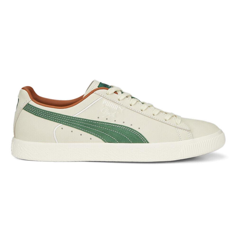 Puma Clyde Firm Ground Lace Up Mens Green Off White Sneakers Casual Shoes 3911 - Green, Off White