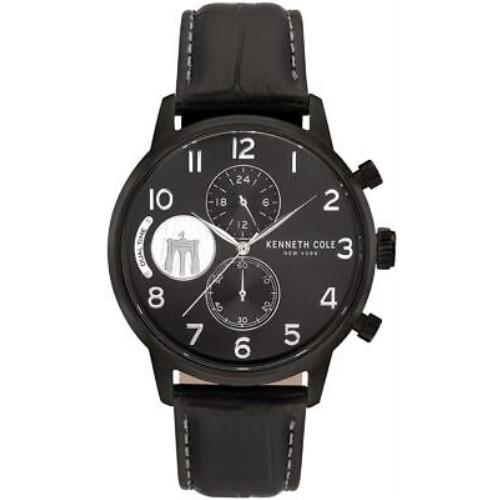 Men`s Kenneth Cole Sport Black Tone Dial Leather Band Watch KC51019022