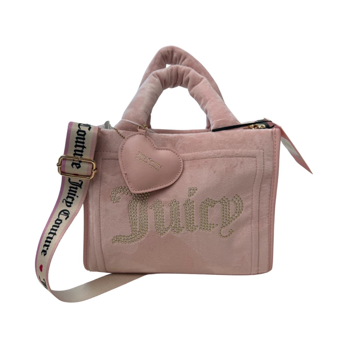Juicy Couture Extra Spender Mini Tote Bag Velour Purse Pink Diamond - Exterior: Pink, Lining: