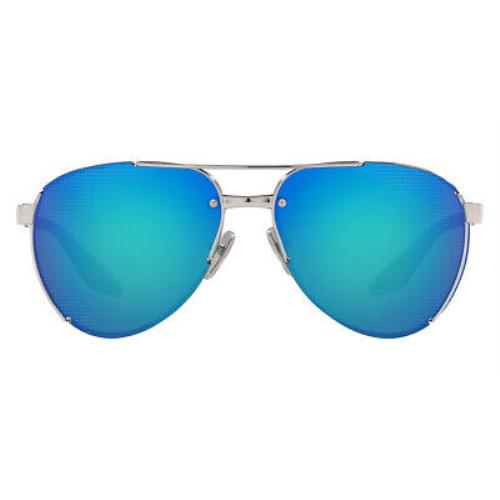 Prada PS 51YS Sunglasses Silver Light Green Mirrored Blue 61