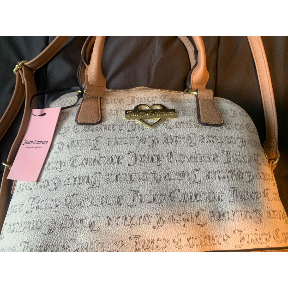 JUICY COUTURE Purse Glam newest Dome Satchel Bag - Brown Pecan White