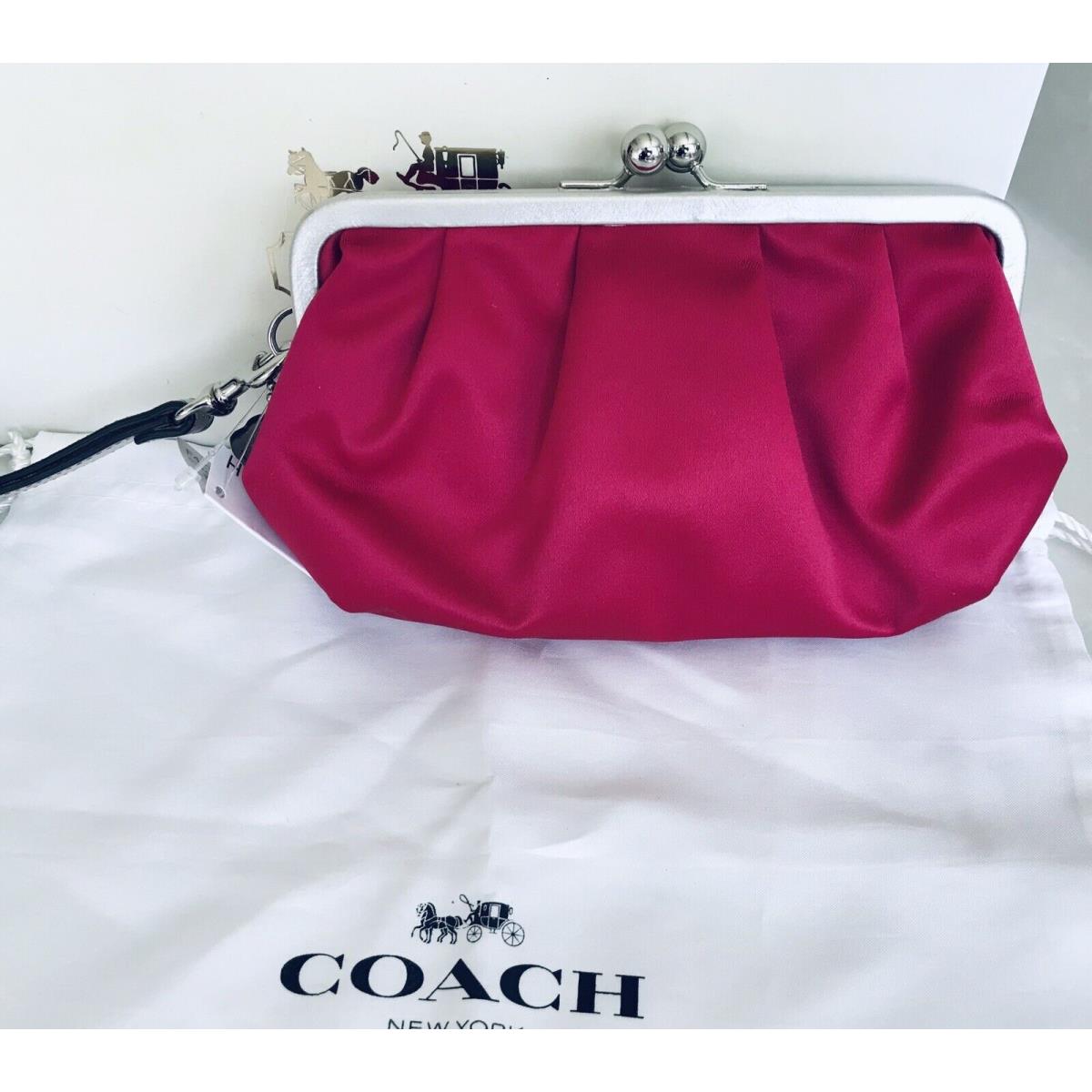 Coach Magenta Satin Silver Frame Kisslock Evening Bag Clutch Wristlet F42799