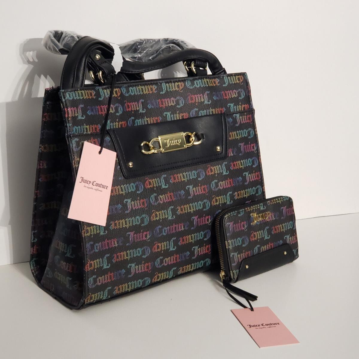 Juicy Couture Black Multi Off The Chain Tote Med Zip Wallet Set