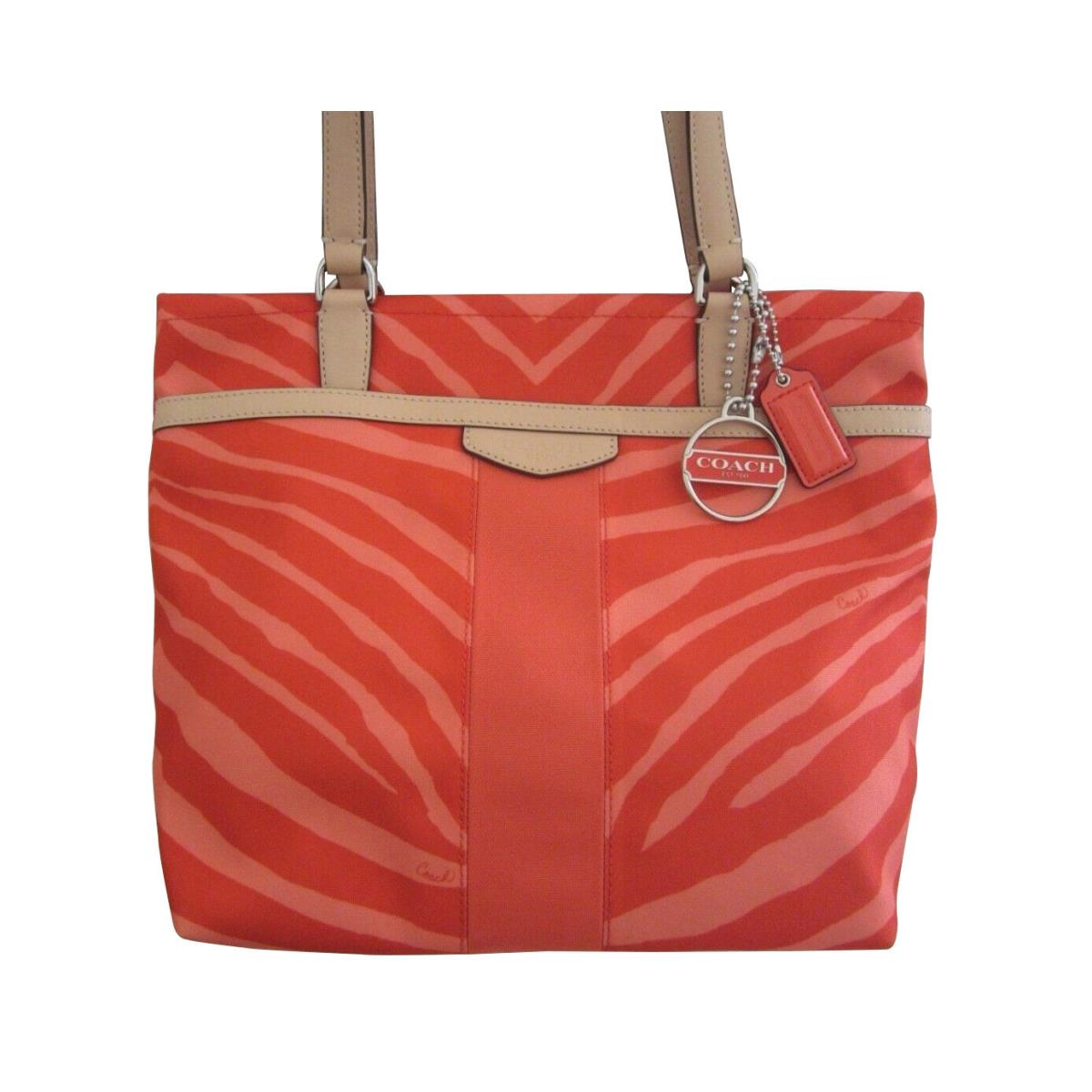 Coach Orange Tan Canvas Zebra Print Tote Bag F23283