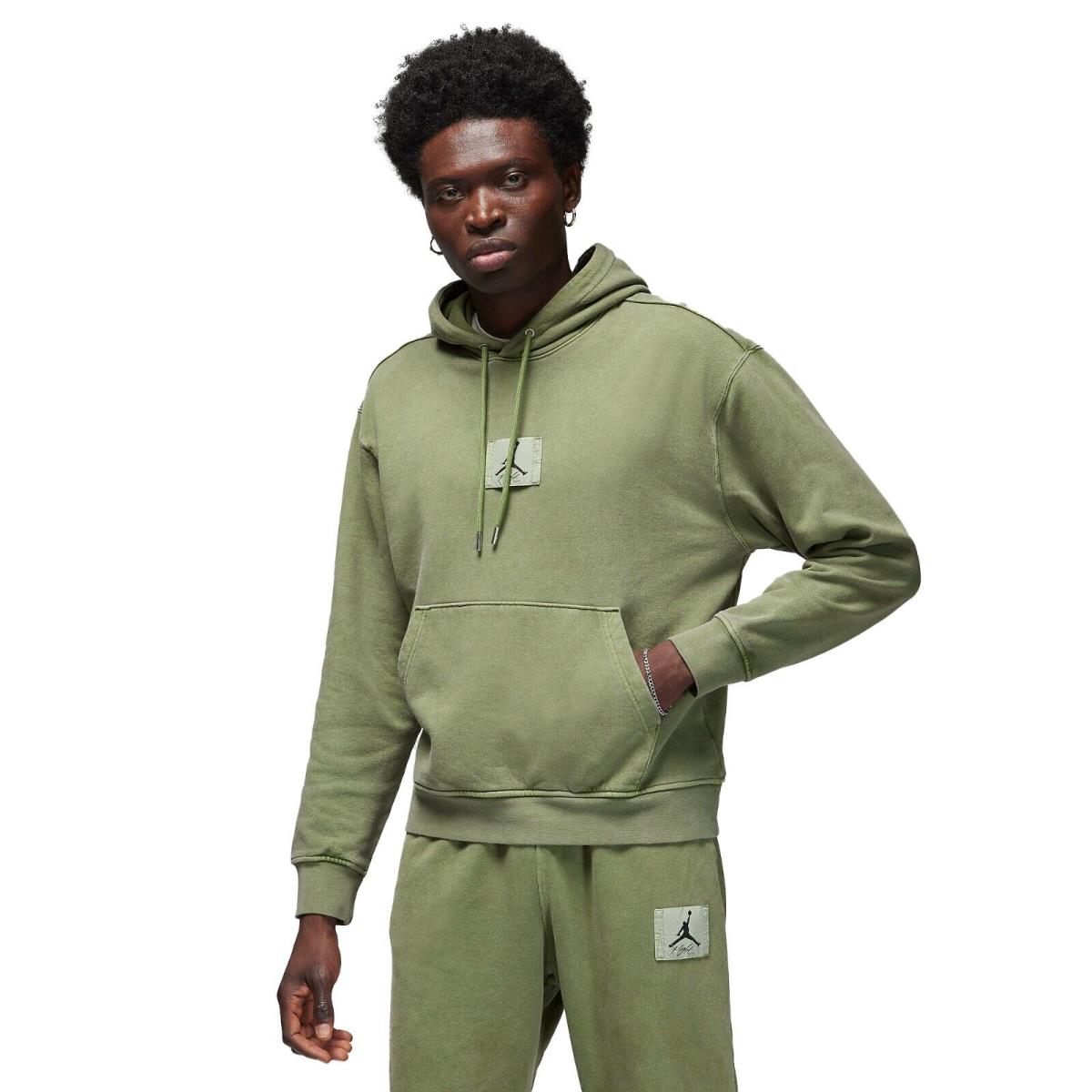 Jordan Essentials Olive FB7290-340 Men Statement Fleece Washed Pullover Hoodie