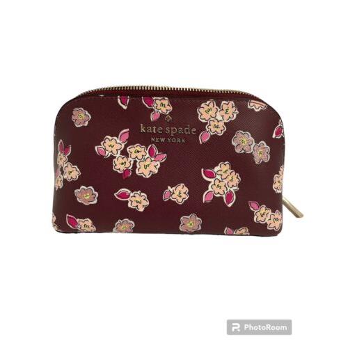 Kate Spade Frosted Floral Deep Berry Small Cosmetic Bag Tinsel K9300