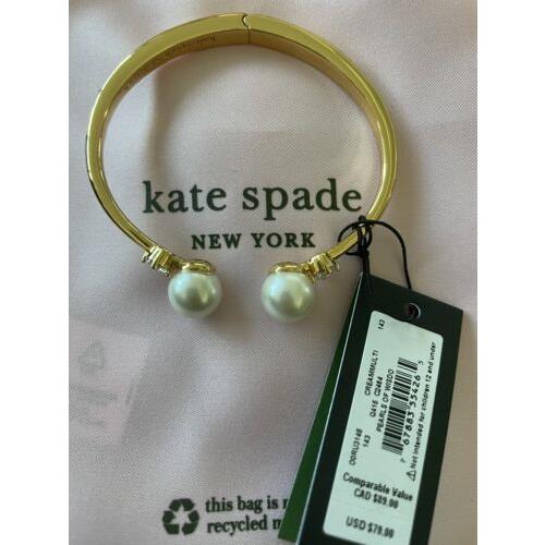 Kate Spade Hinged Bracelet Pearls Clear Crystals Dust Bag RV$79