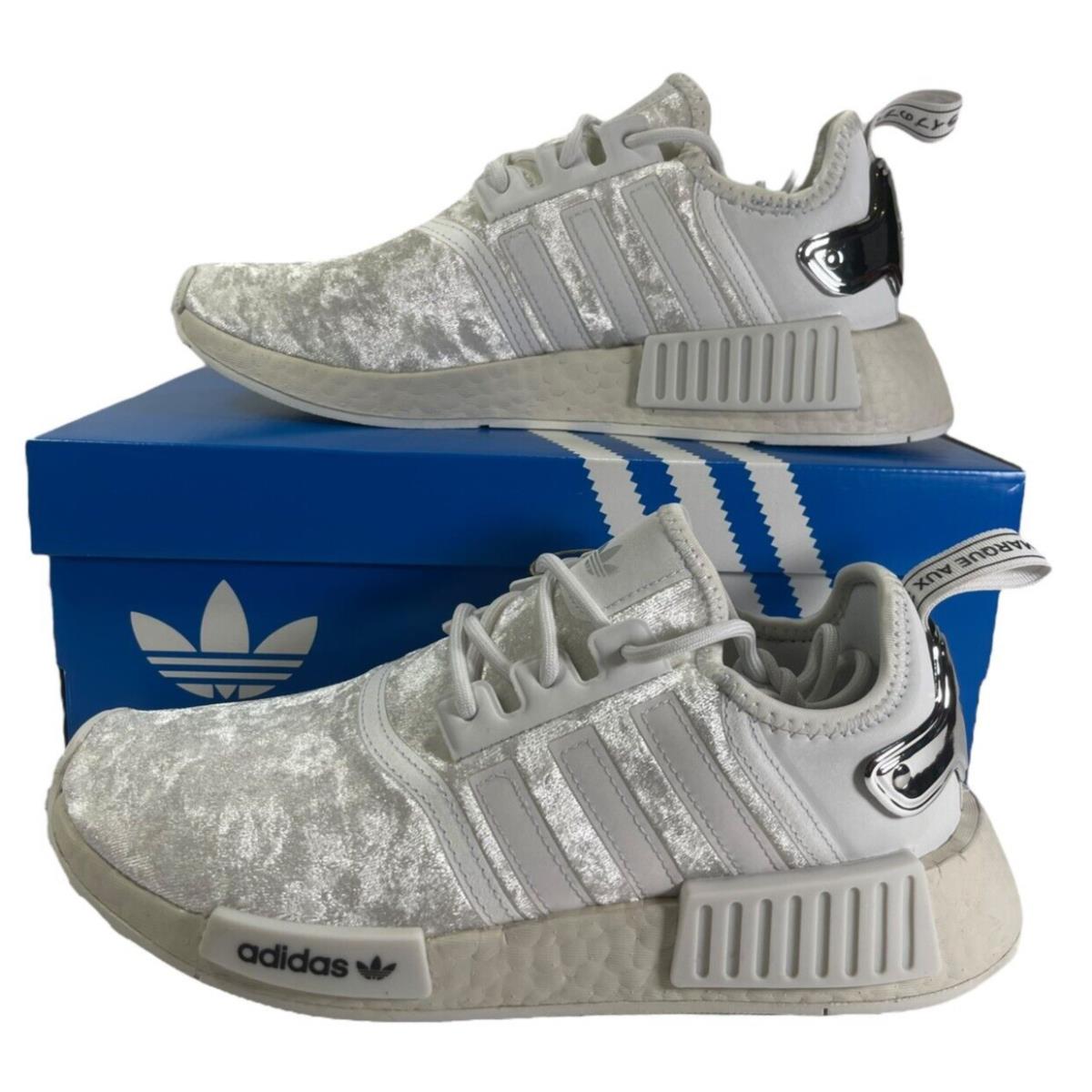 Adidas Originals NMD R1 Women s Sneakers Velour Crystal White Silver GW5681 7 SporTipTop