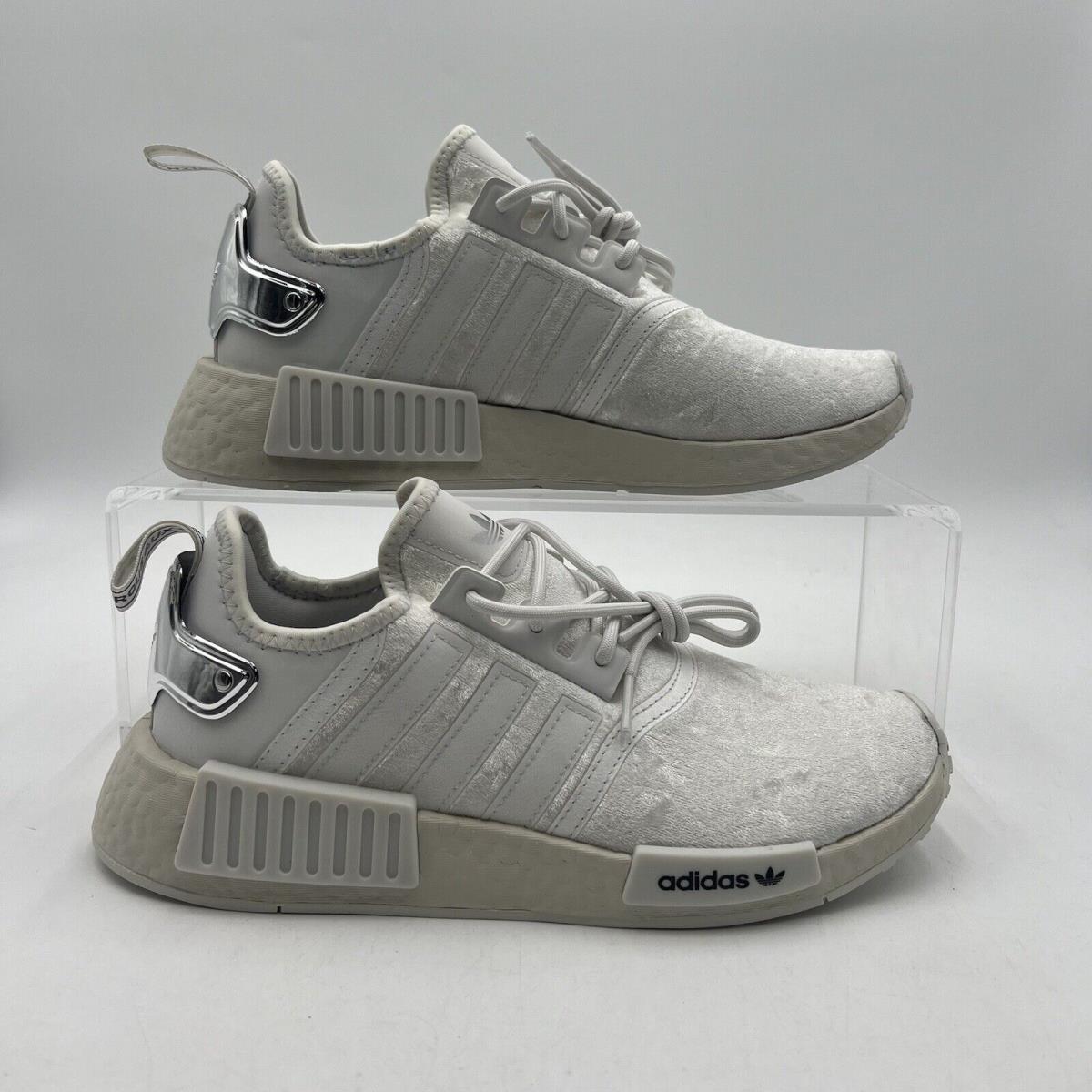 Adidas Women Sz 8.5 Nmd R1 Crystal White Silver Metallic Low Top Sneakers GW5681 - White