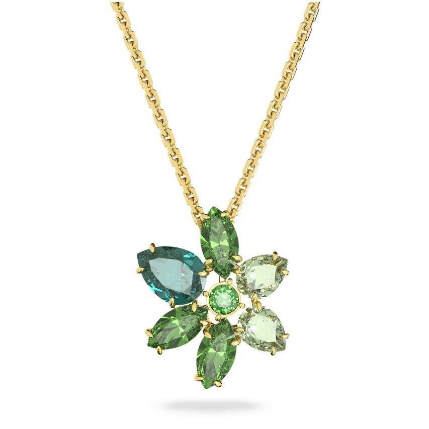 Swarovski Crystals Gema Pendant Green Flower Gold-tone Plated 5658399