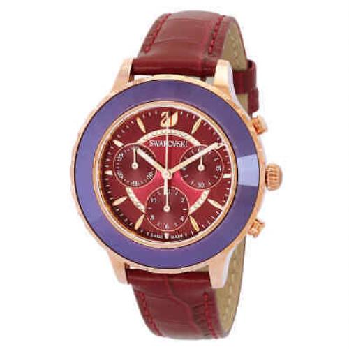Swarovski Octea Lux Sport Chronograph Quartz Red Dial Ladies Watch 5547642 - Dial: Red, Band: Red, Bezel: Rose Gold-tone