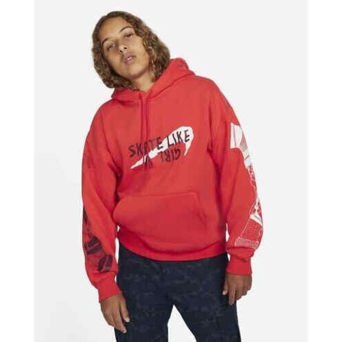 Nike SB Fleece Hoodie Skate Like A Girl Red Colorway Size Large DQ7304-696