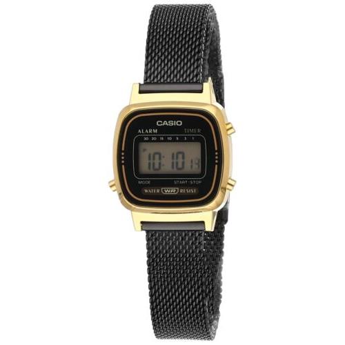 Casio LA-670WEMB-1 Ladies Digital Black and Gold Mesh Vintage Watch